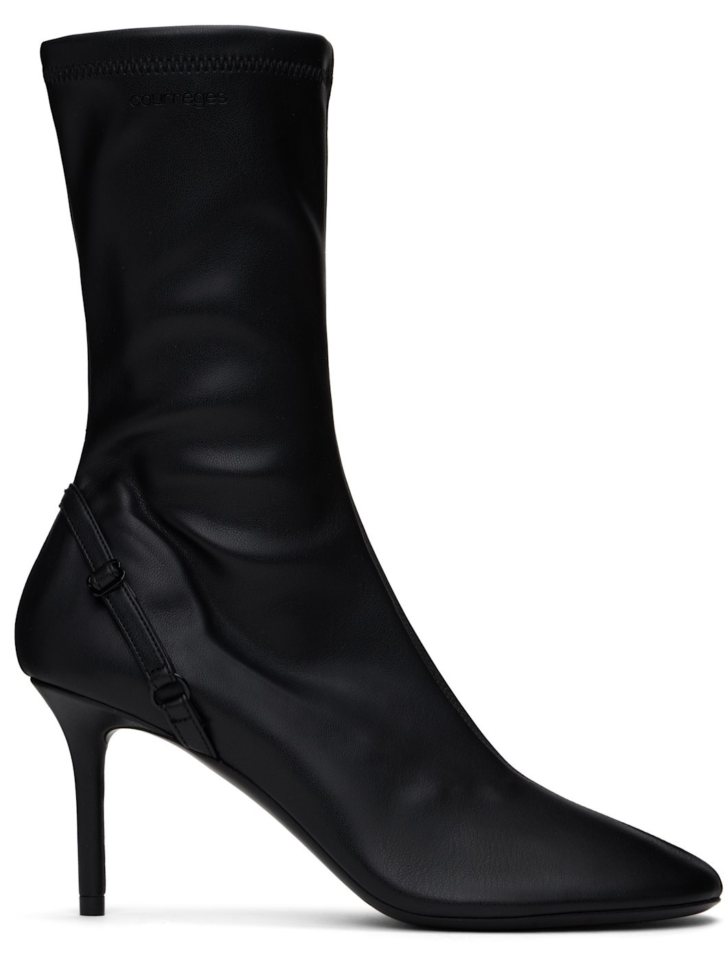 Black Oblique Stretch Leather Effect Ankle Boots - 1