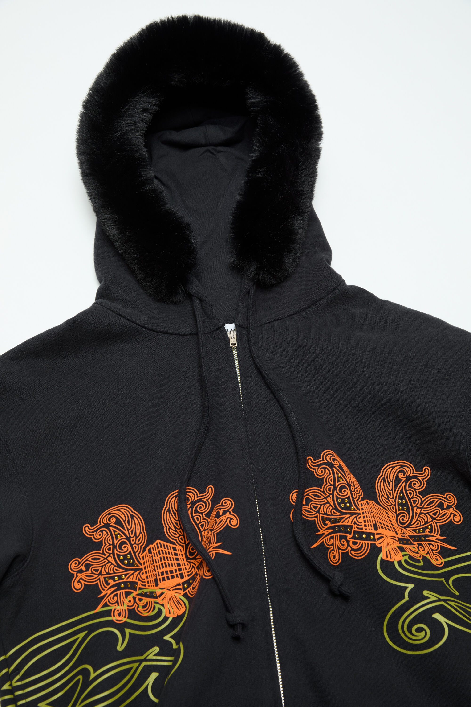 Printed hooded zip sweater - Black - 4