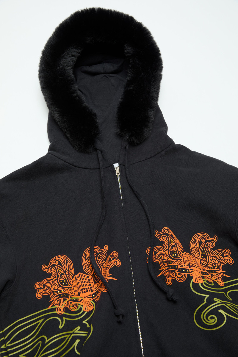 Printed hooded zip sweater - Black 4