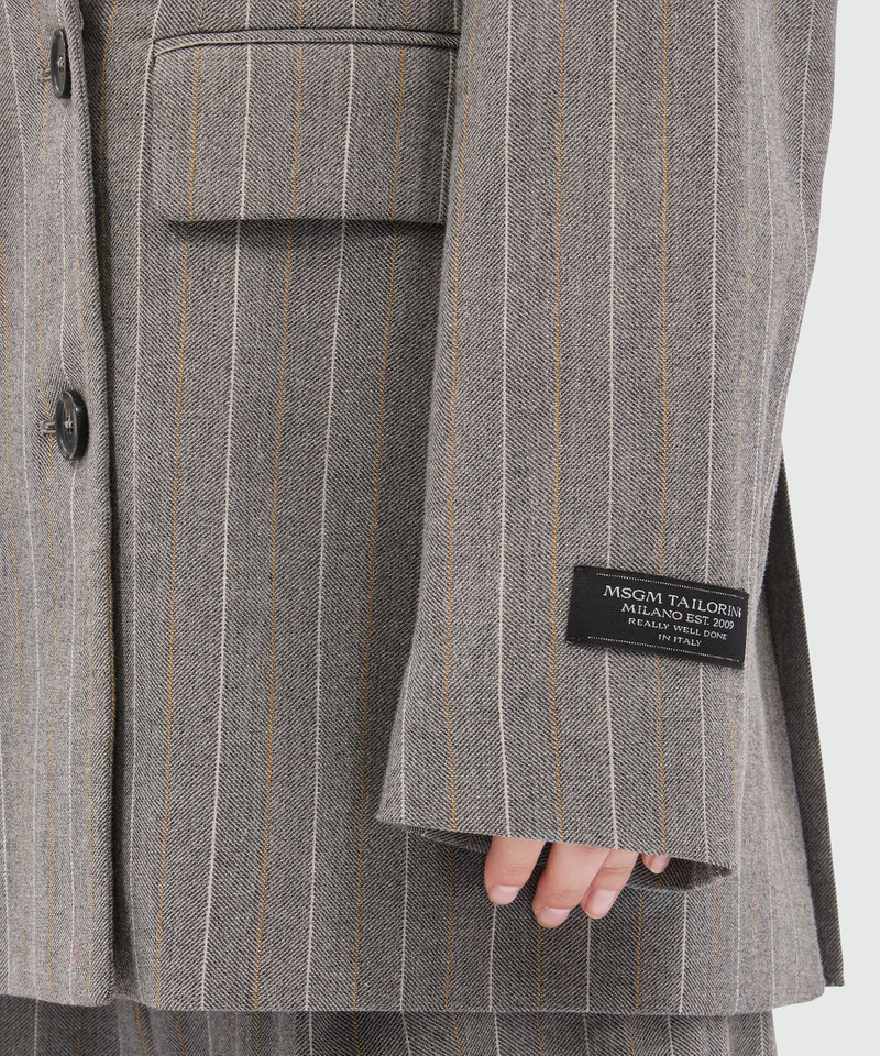 Double-breasted grey melange jacket in lightweight chevron pinstripe wool 5