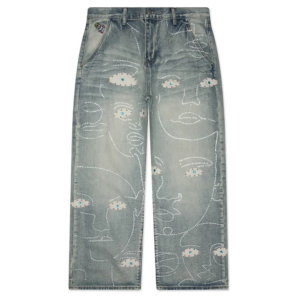 STUDDED FACE JEANS - BLUE - 1