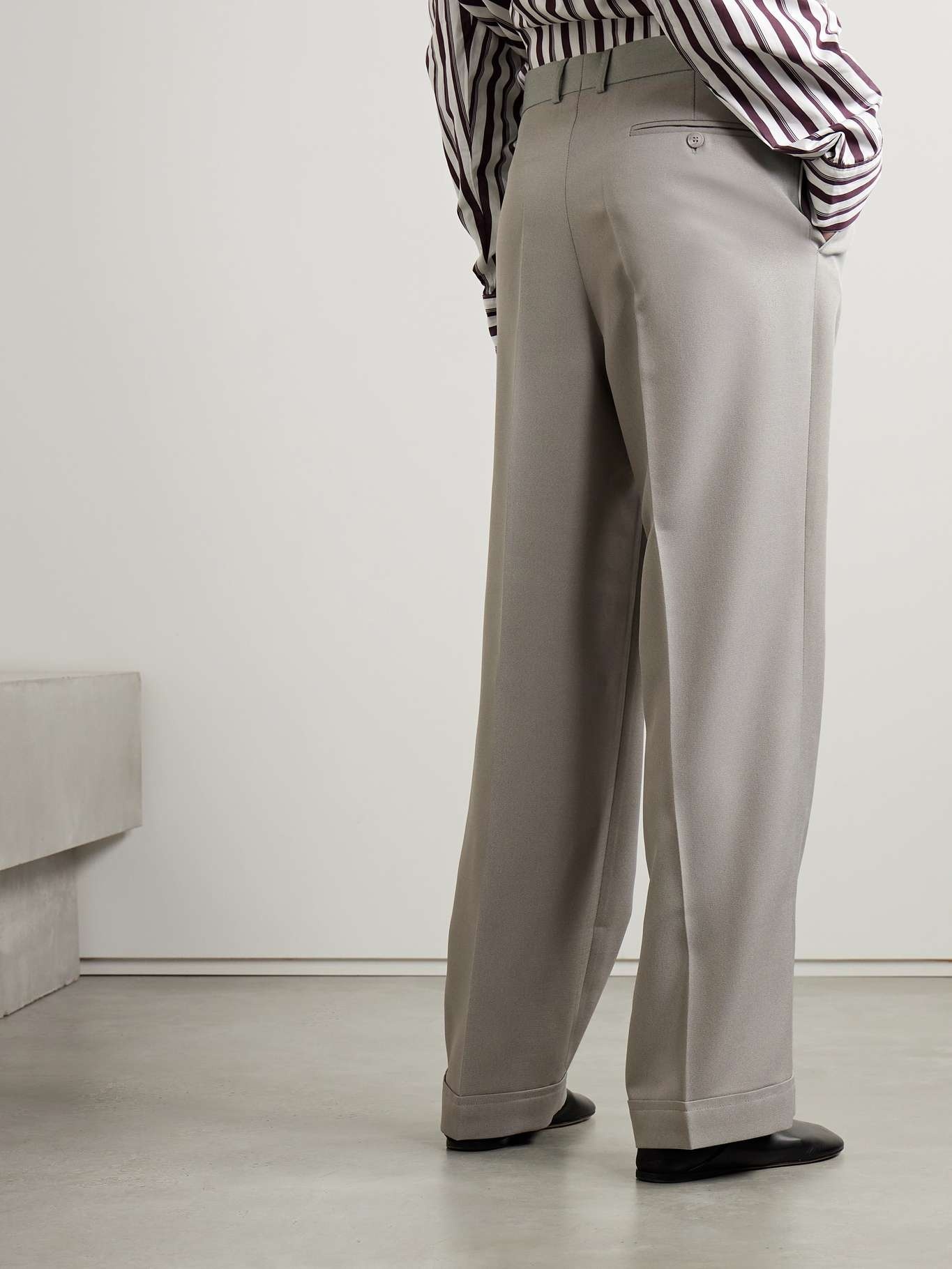 + NET SUSTAIN asymmetric pleated wool-blend straight-leg pants - 4