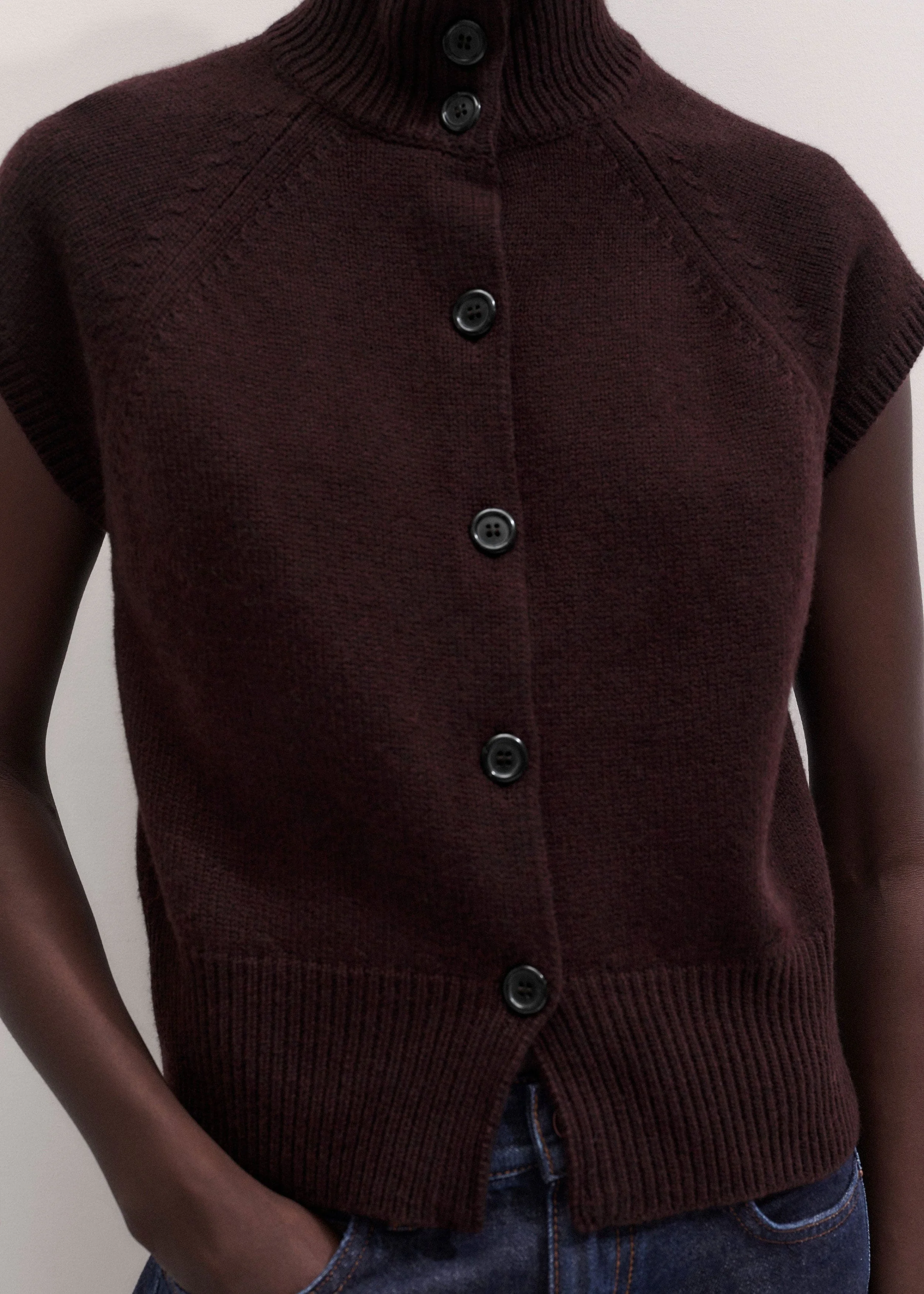 High Neck Buttoned Tee - 1