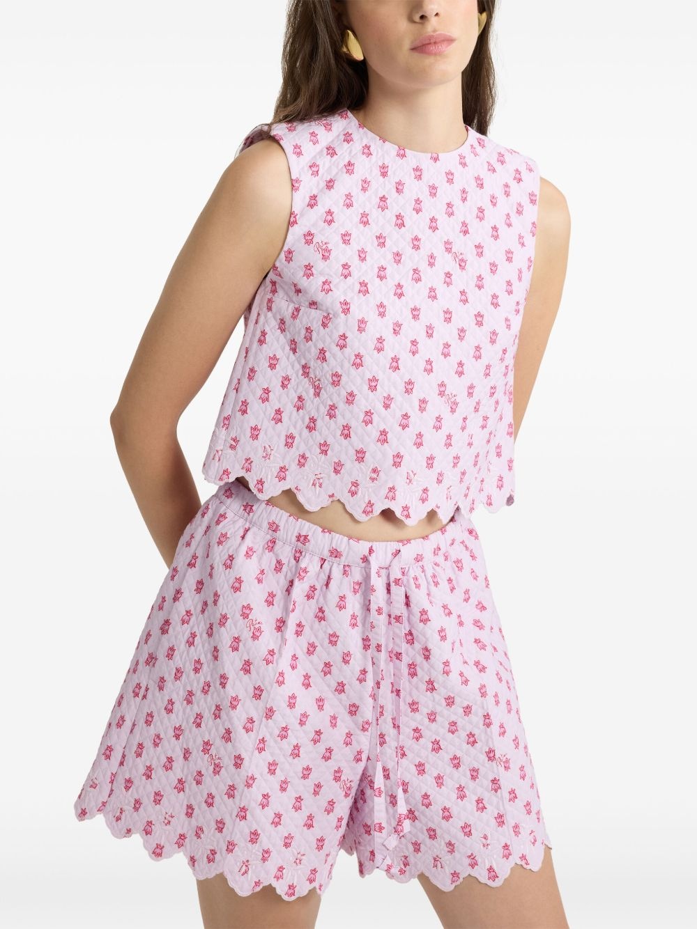 floral-print quilted crop top - 4