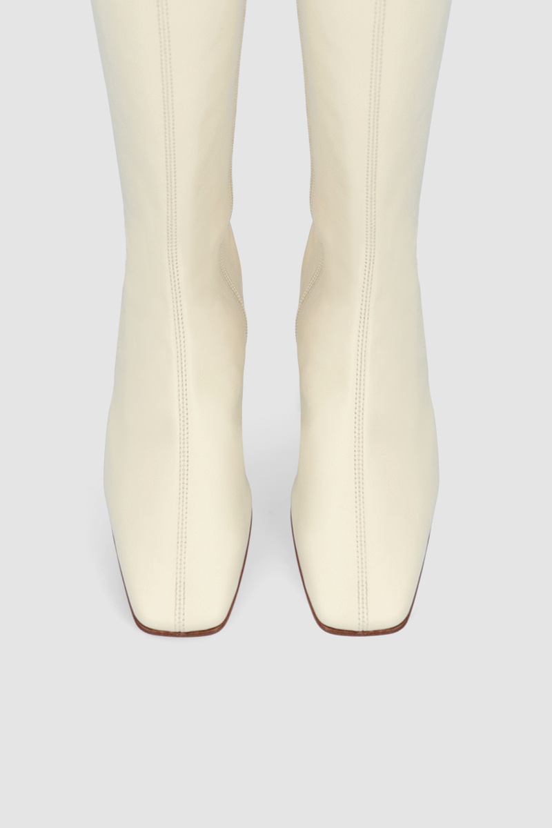 Edie Off White Leather Knee-High Boot - 3