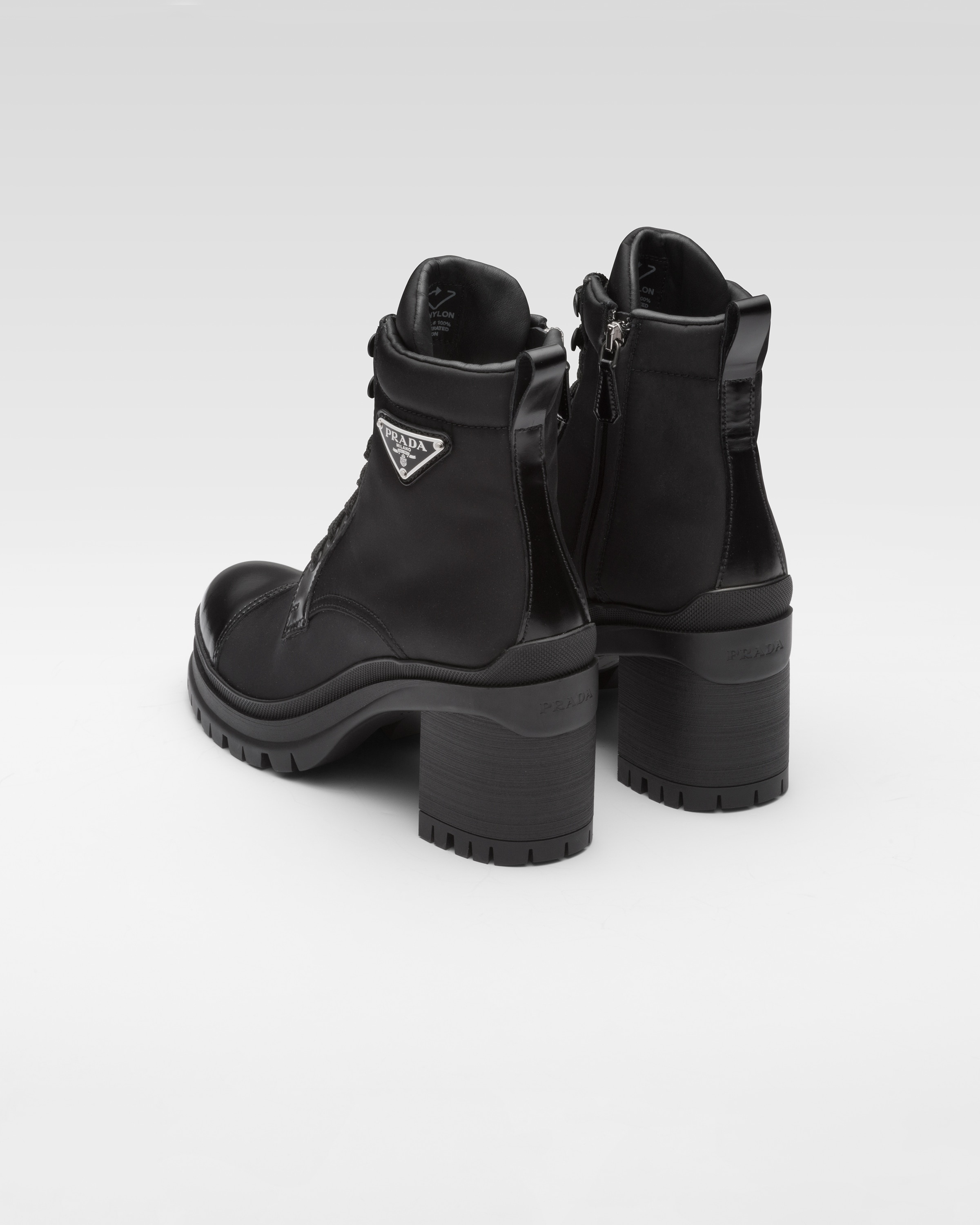 Brushed leather and Re-Nylon laced booties - 4