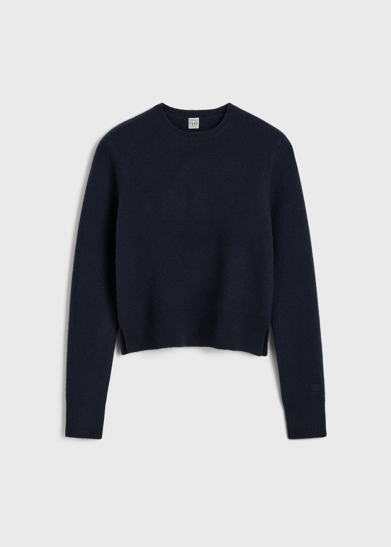 Cropped crew-neck knit navy 1