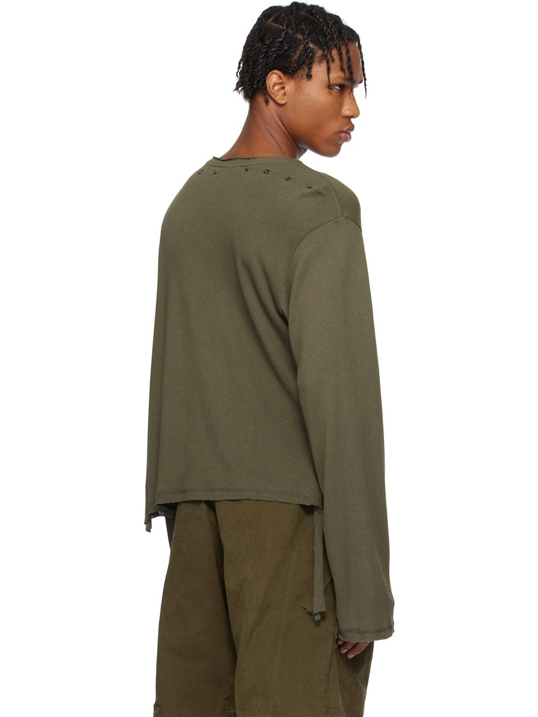 Green Deconstructed Linen Longsleeve T-shirt - 3