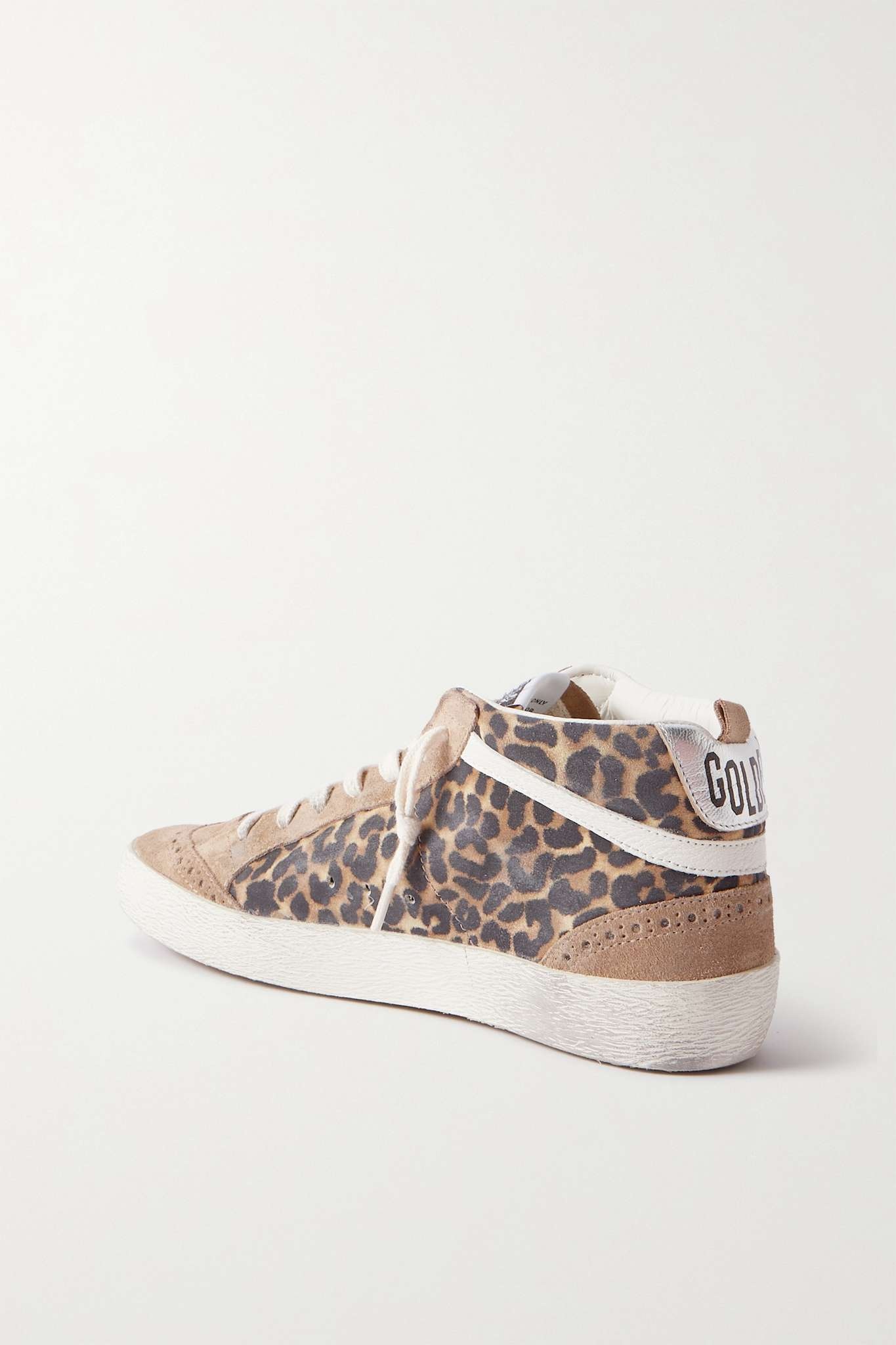 Mid Star embellished distressed leopard-print calf hair, leather and suede sneakers - 3