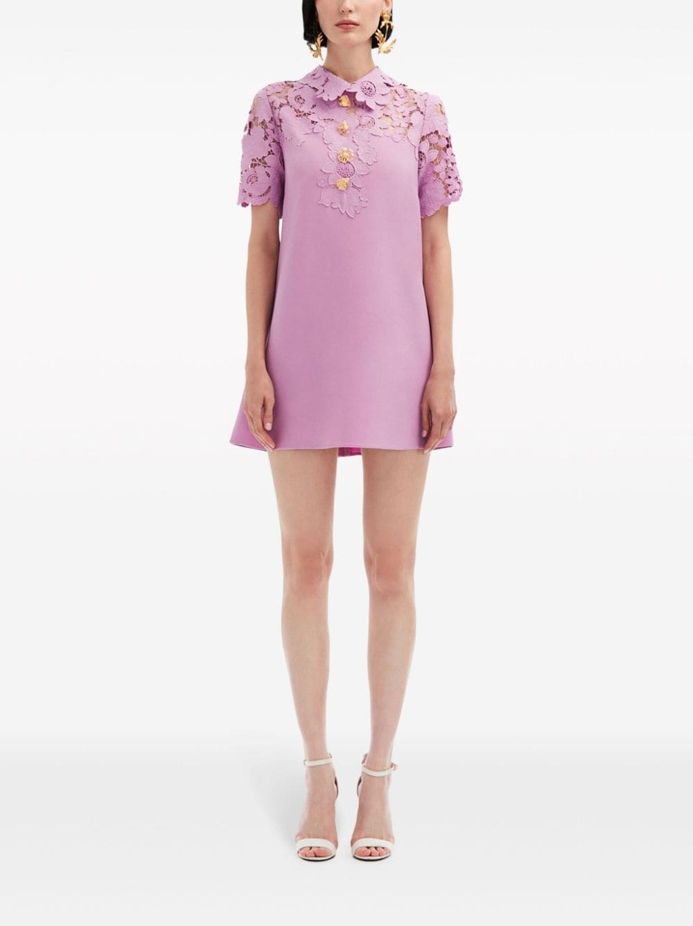 Mixed Botanical guipure-panel minidress - 2