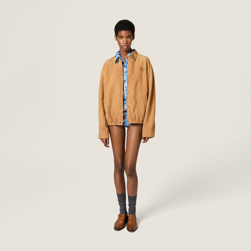 Miu Miu Waxed suede blouson jacket outlook
