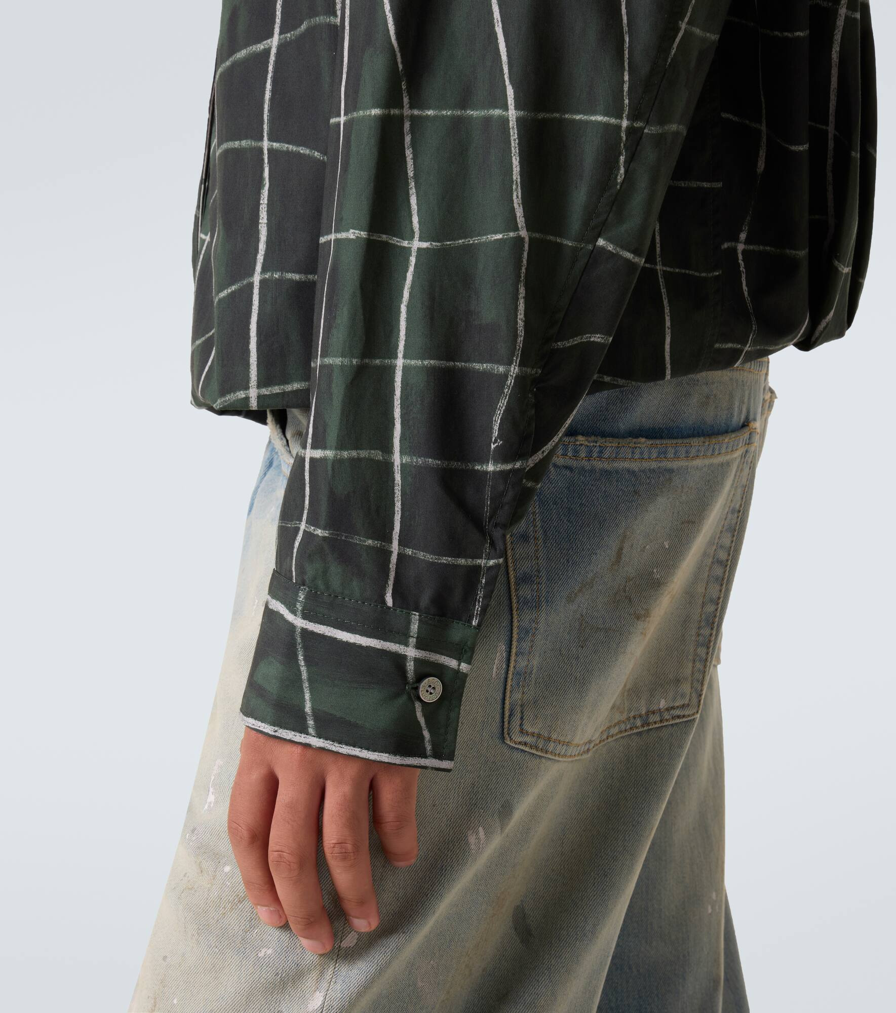 Checked layered cotton poplin shirt - 7