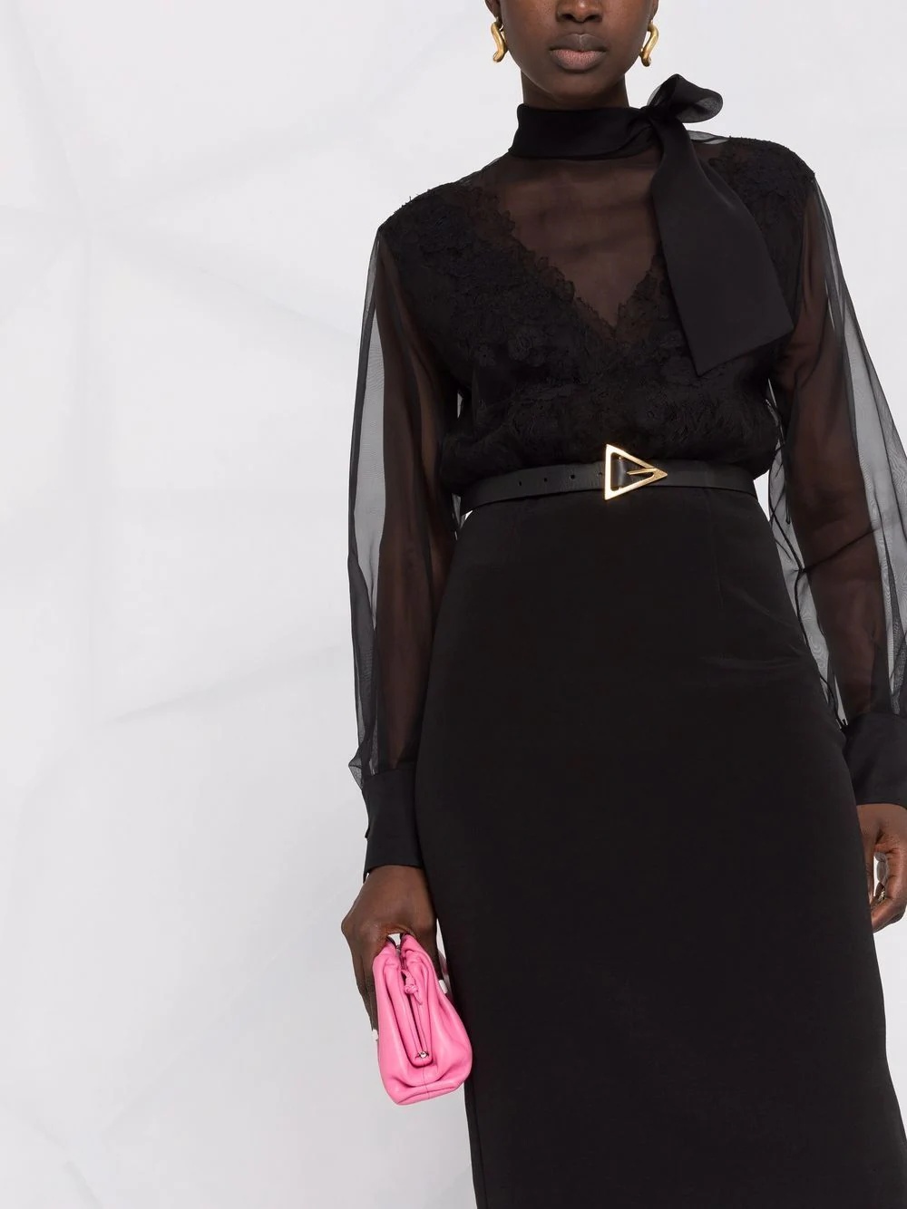 pussy-bow sheer dress - 5