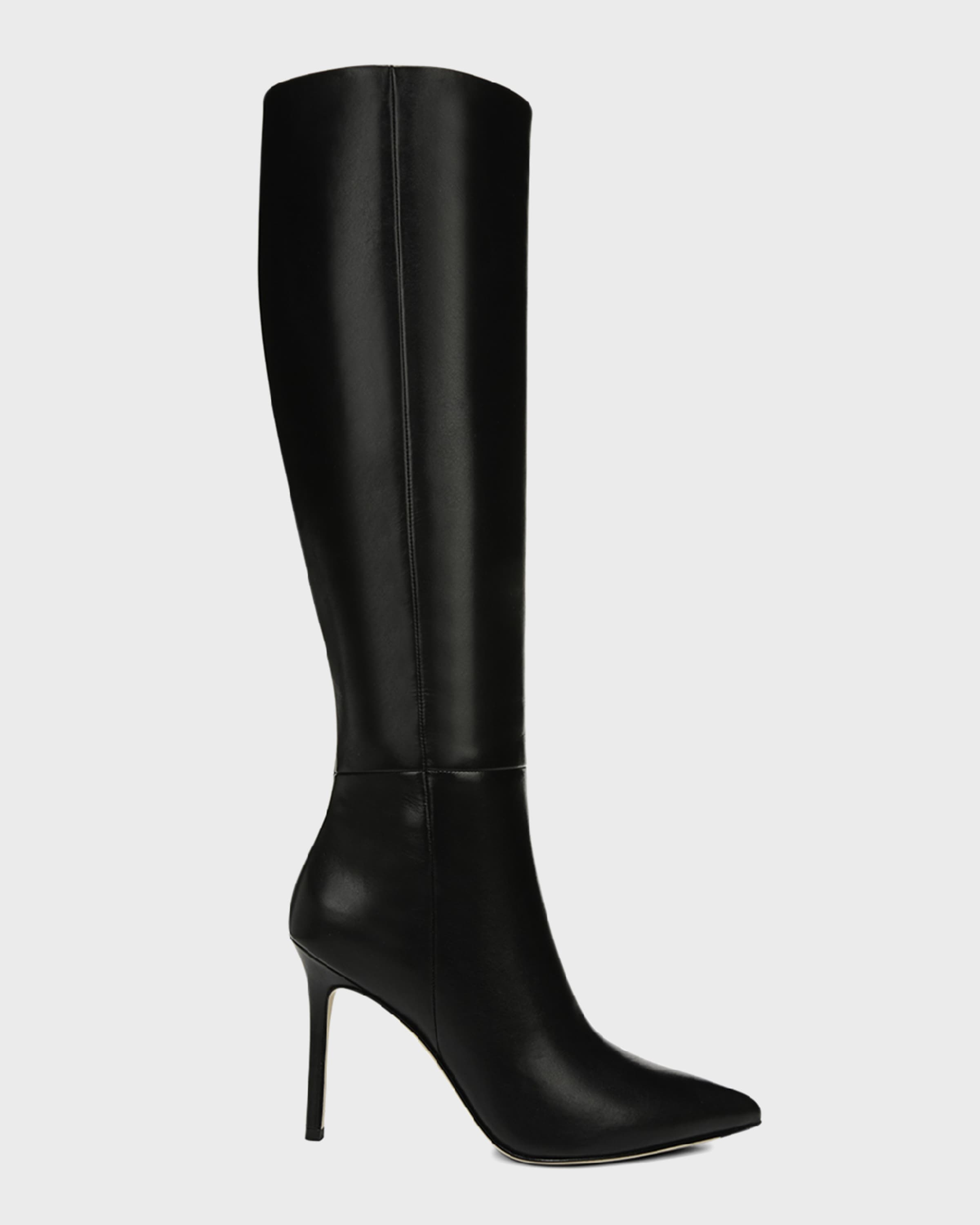 Lisa Leather Stiletto Wide-Calf Knee Boots - 1