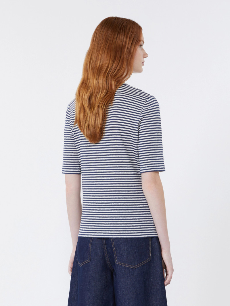 OPZIONE Stretch linen jersey V-neck T-shirt - ULTRAMARINE 4