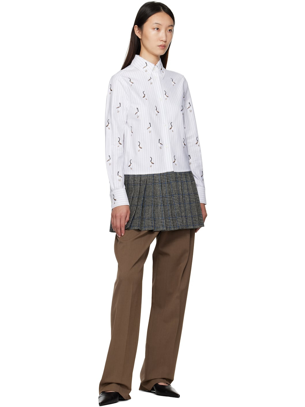 Beige & White Goose Shirtdress Shirt - 4
