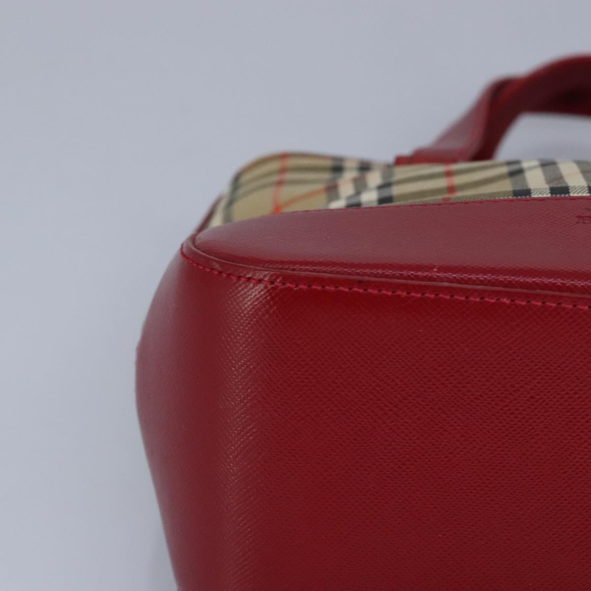 Burberry Nova Check Hand Bag Canvas Beige Red - 10