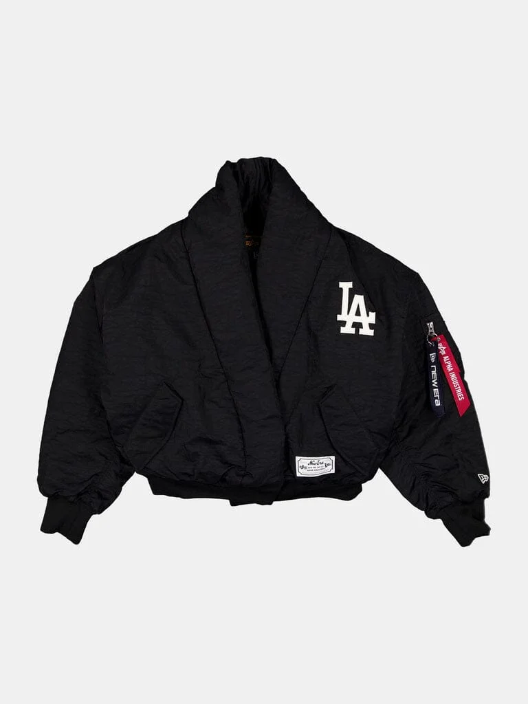 LOS ANGELES DODGERS X ALPHA X NEW ERA SHAWL COLLAR BOMBER JACKET WOMENS - 1