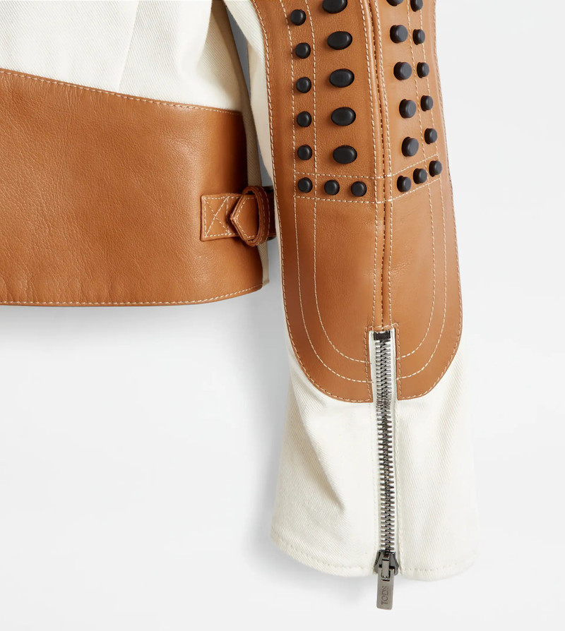 BIKER IN CANVAS AND LEATHER - BEIGE 6