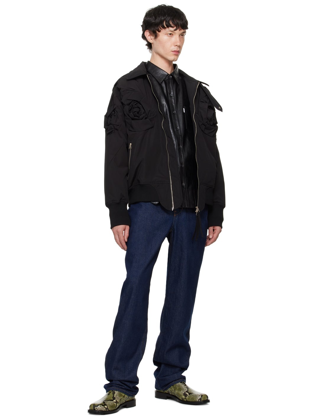 Indigo Asymmetric Flower Jeans - 5