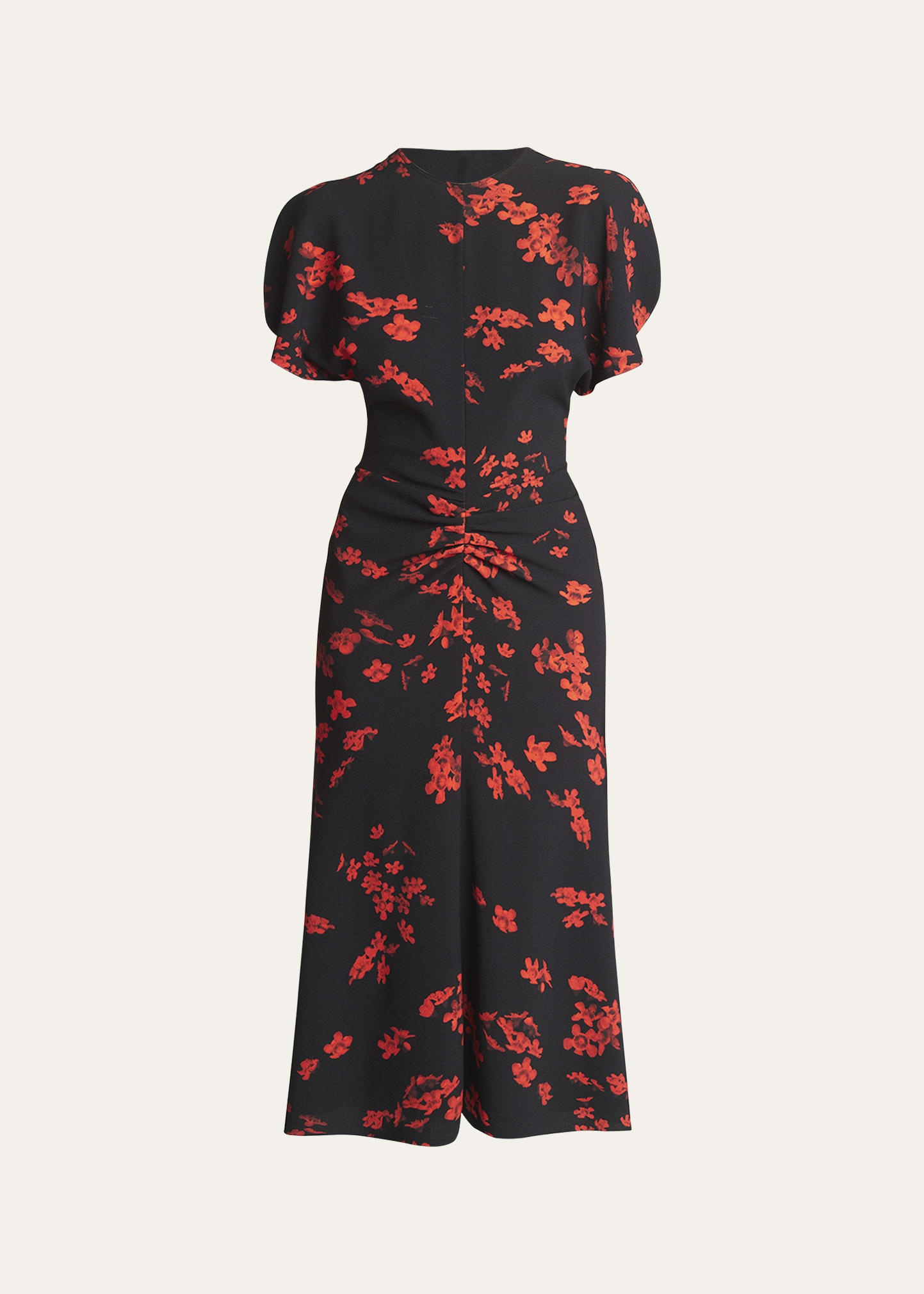 Gathered Waist Floral Print Midi Dress - 1