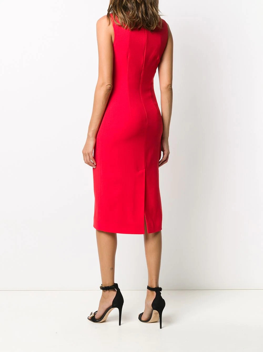 silk-wool mix ruched front v-neck dress - 4