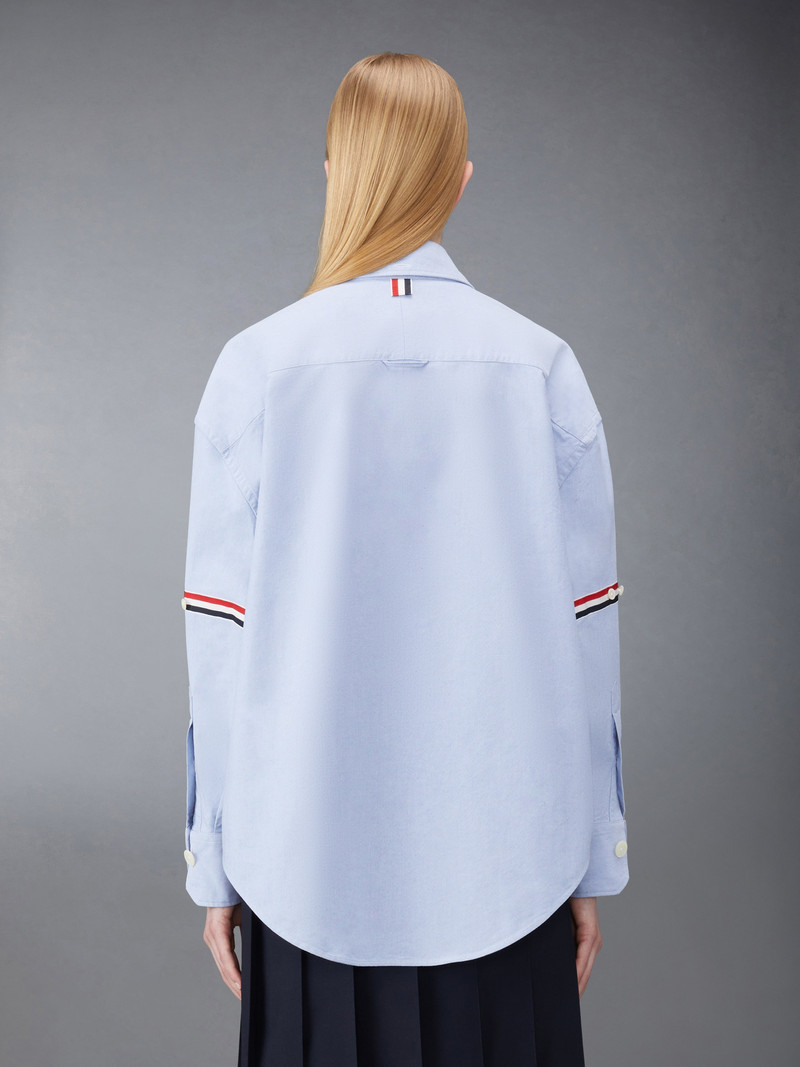 Thom Browne SUPERSIZED POINT COLLAR SHIRT W/ RWB GROSGRAIN ARMBANDS IN OXFORD outlook