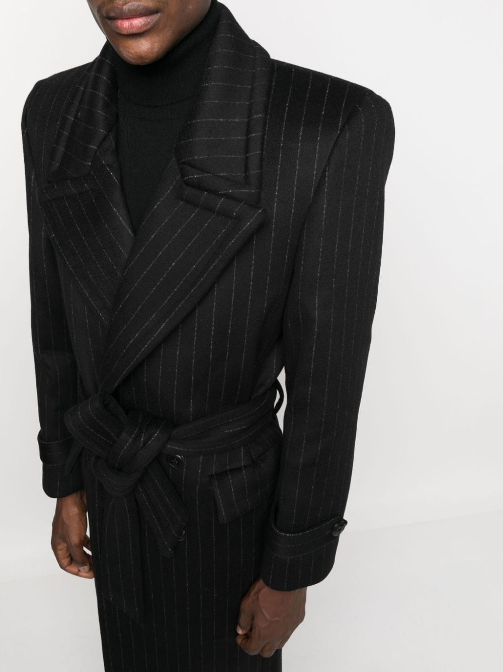 oversize pinstriped wool coat - 5