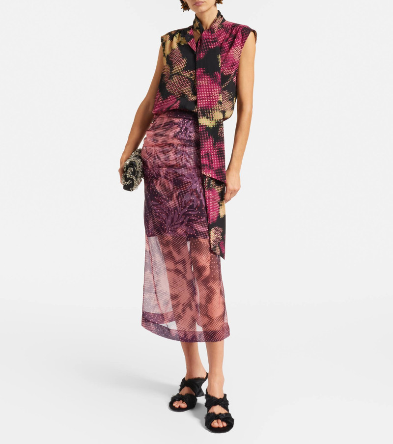 Dries Van Noten Layered printed silk-blend midi skirt outlook