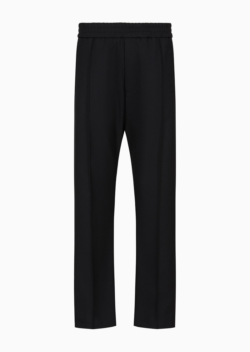 Compact granular virgin-wool elasticated-waist trousers 1