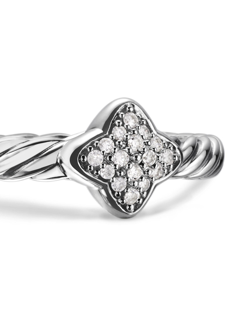 Women's Cable Collectibles Quatrefoil Stack Ring in Sterling Silver - Diamond 5