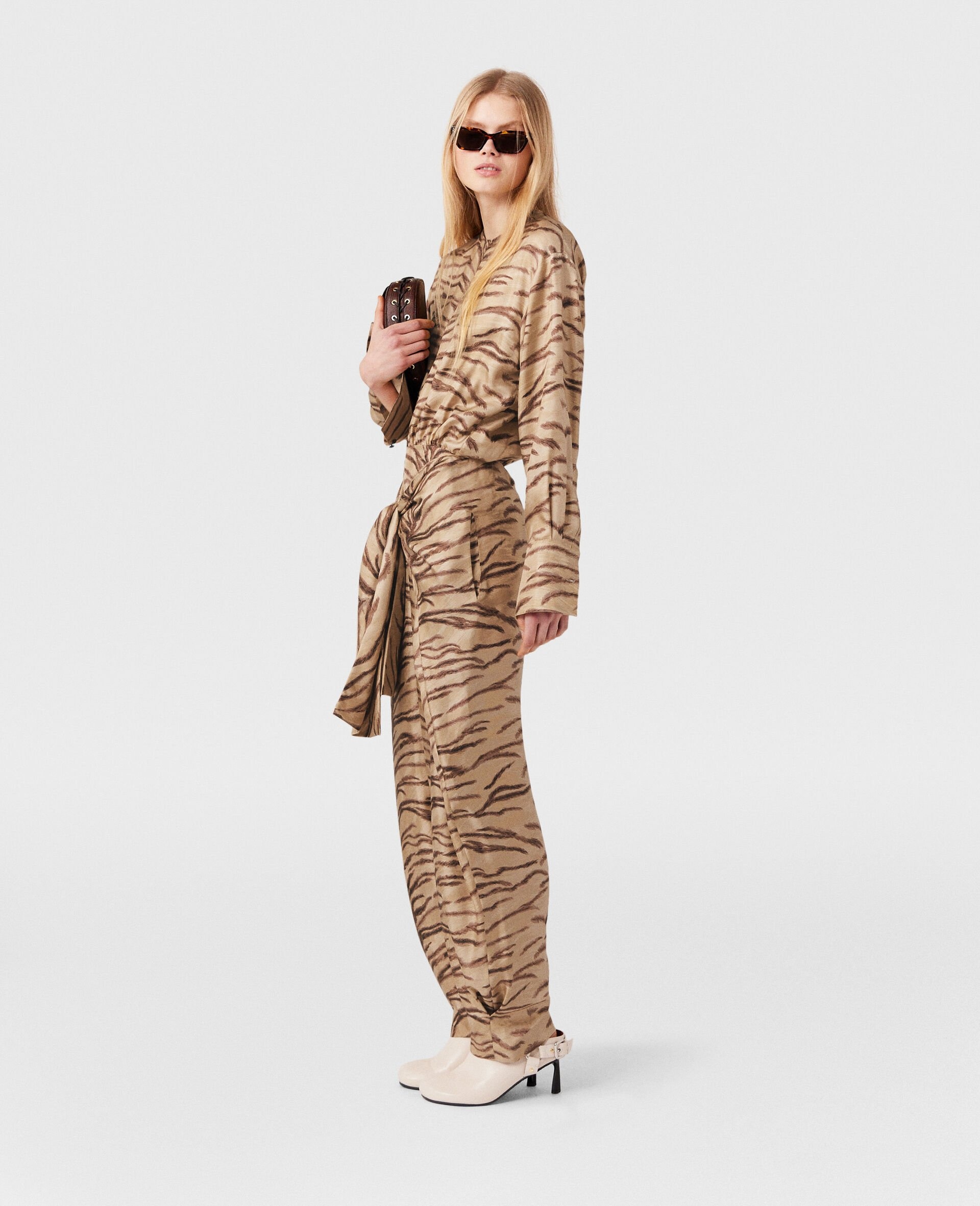 Tiger Print Tie-Front Jumpsuit - 3