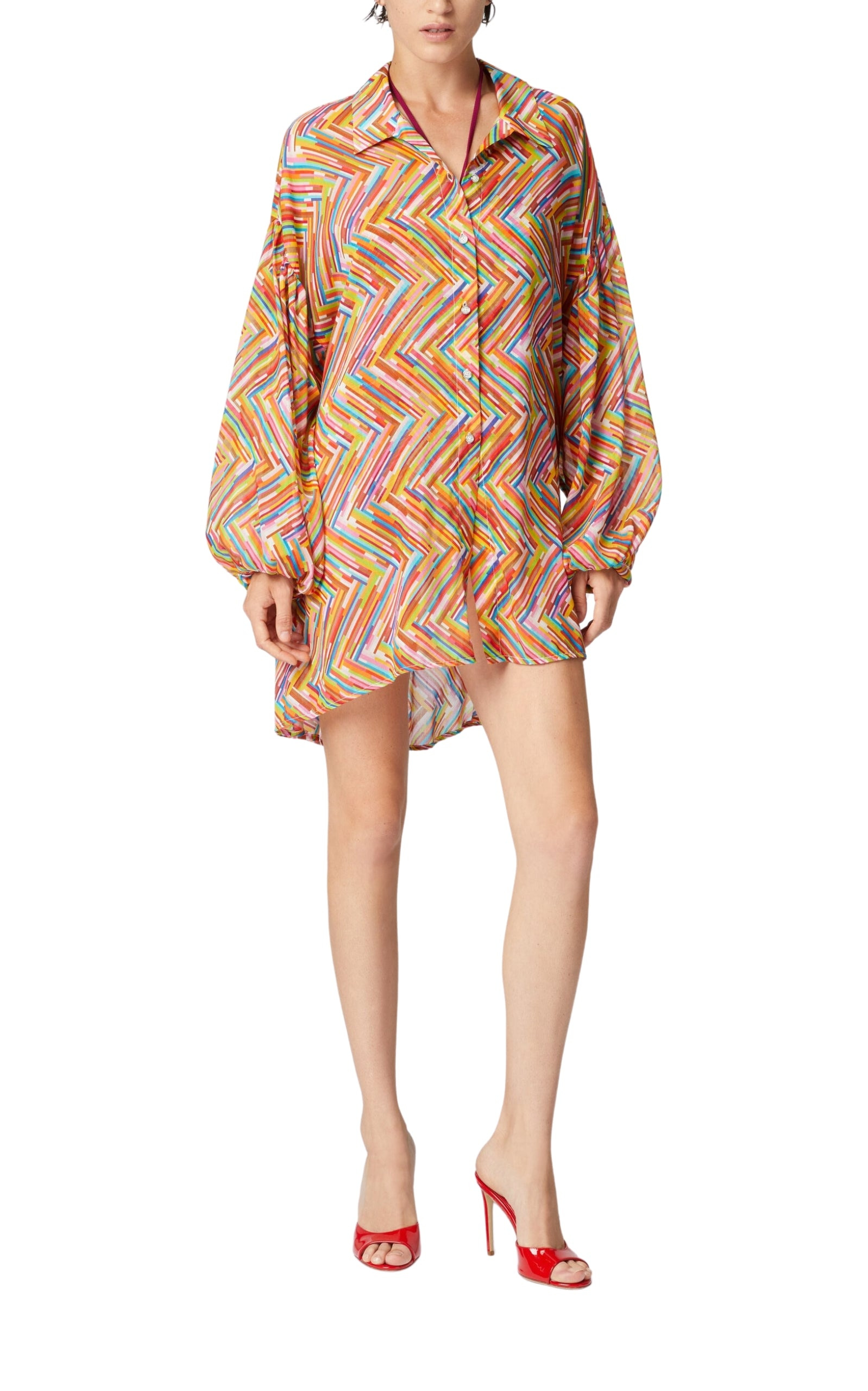 Oversized shirt in printed cotton and silk blend - 2
