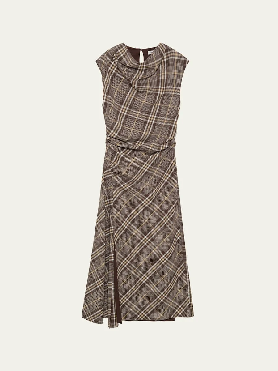 Burke Draped Plaid Midi Dress - 1