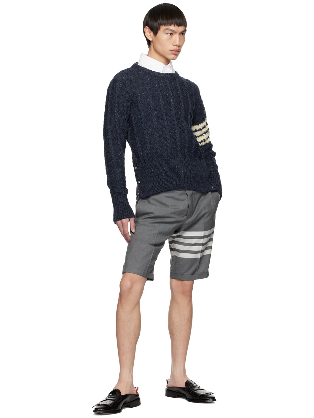 Thom Browne Donegal Twist Cable 4-Bar Classic Crew Neck Pullover