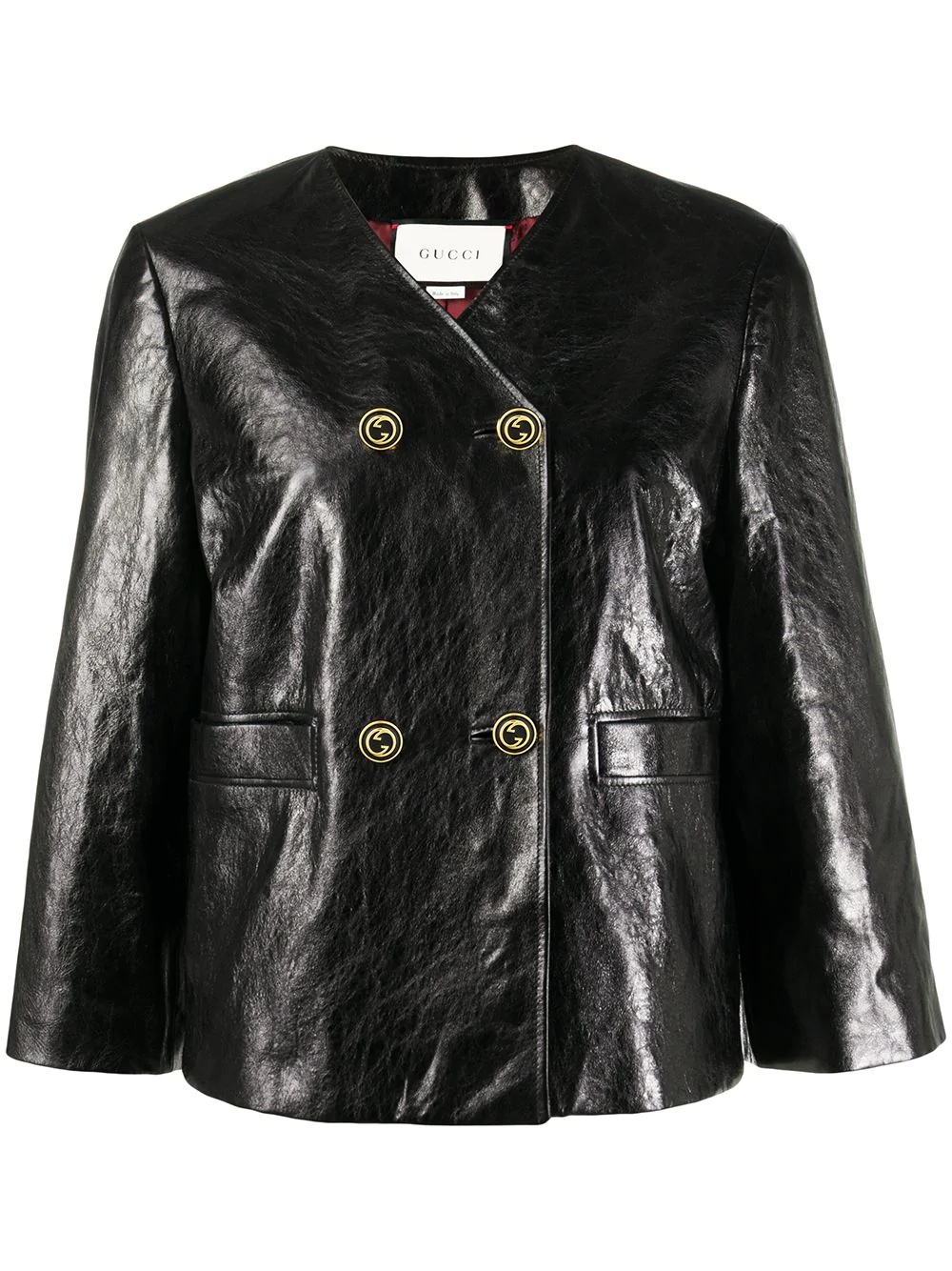 cropped sleeve leather jacket - 1