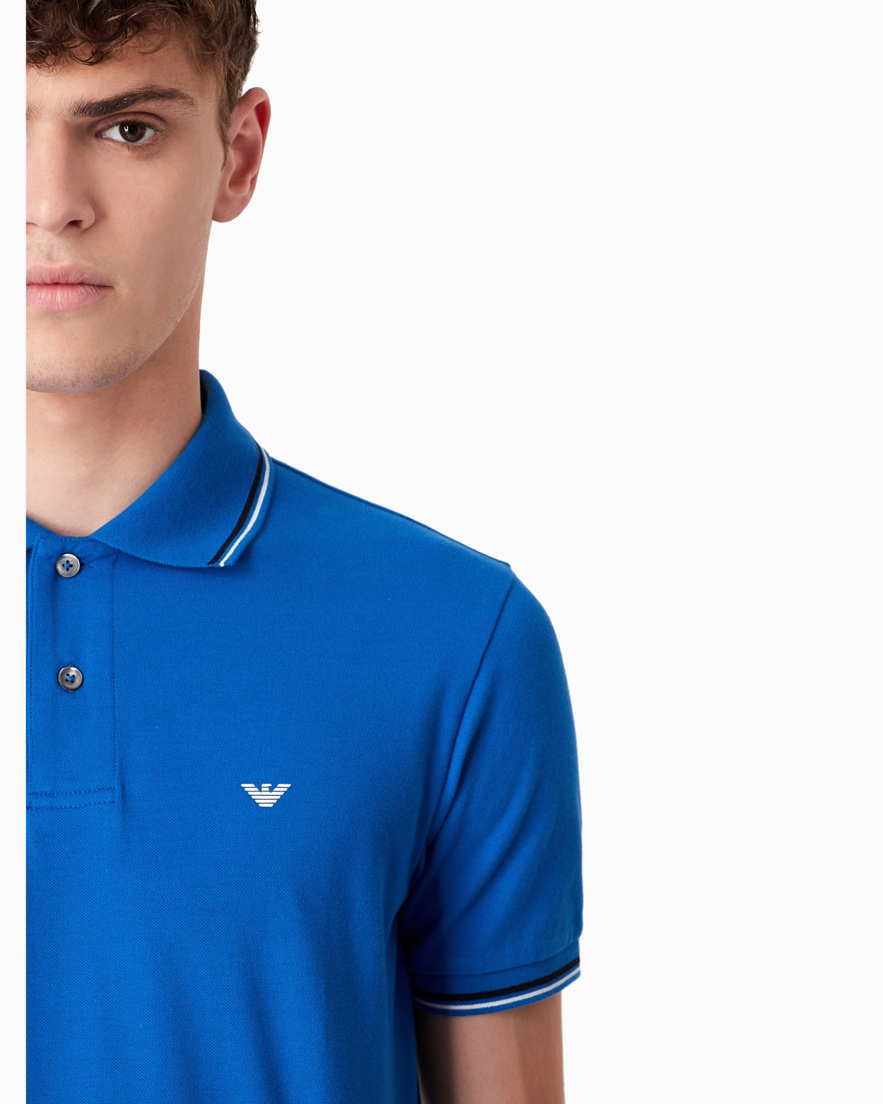 Slim-fit stretch piqué polo shirt with micro eagle - 6