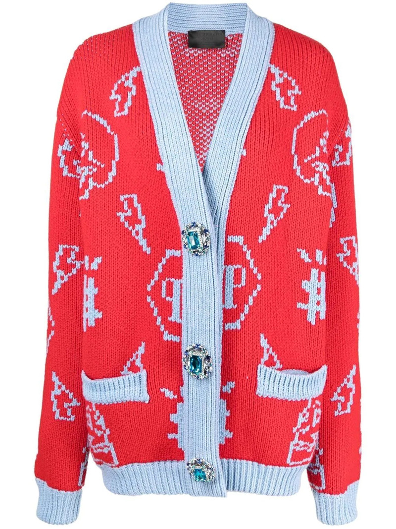 jacquard logo cardigan 1