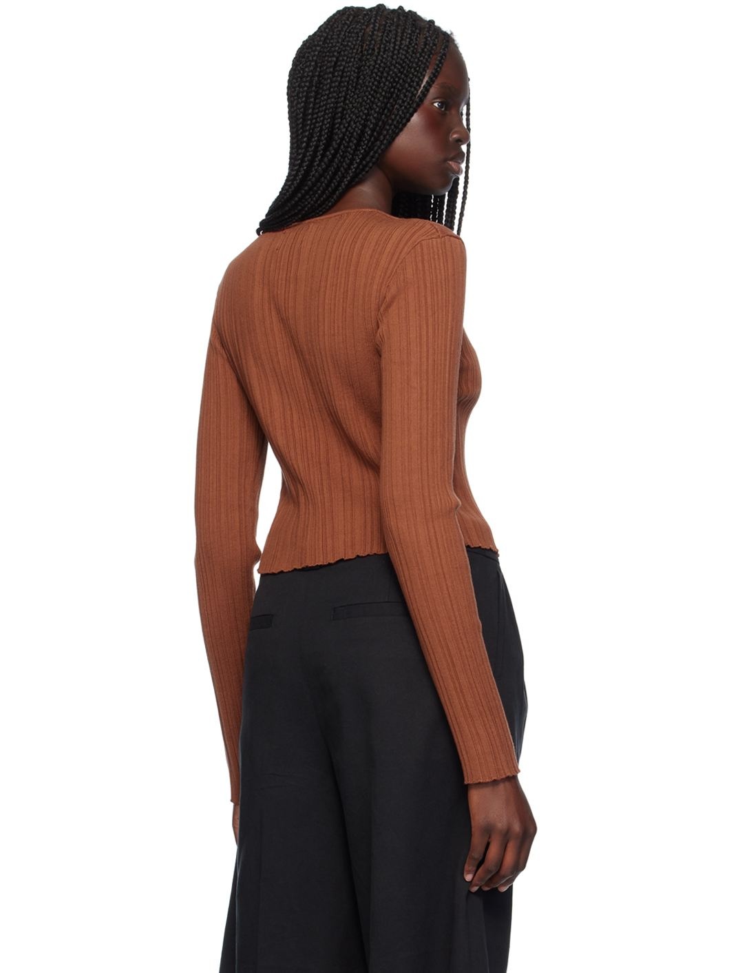 Orange Uneven Rib Cardigan - 3