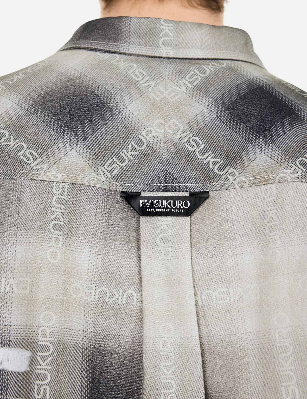 Allover Logo Print Distressed Oversized Check Shirt - 6