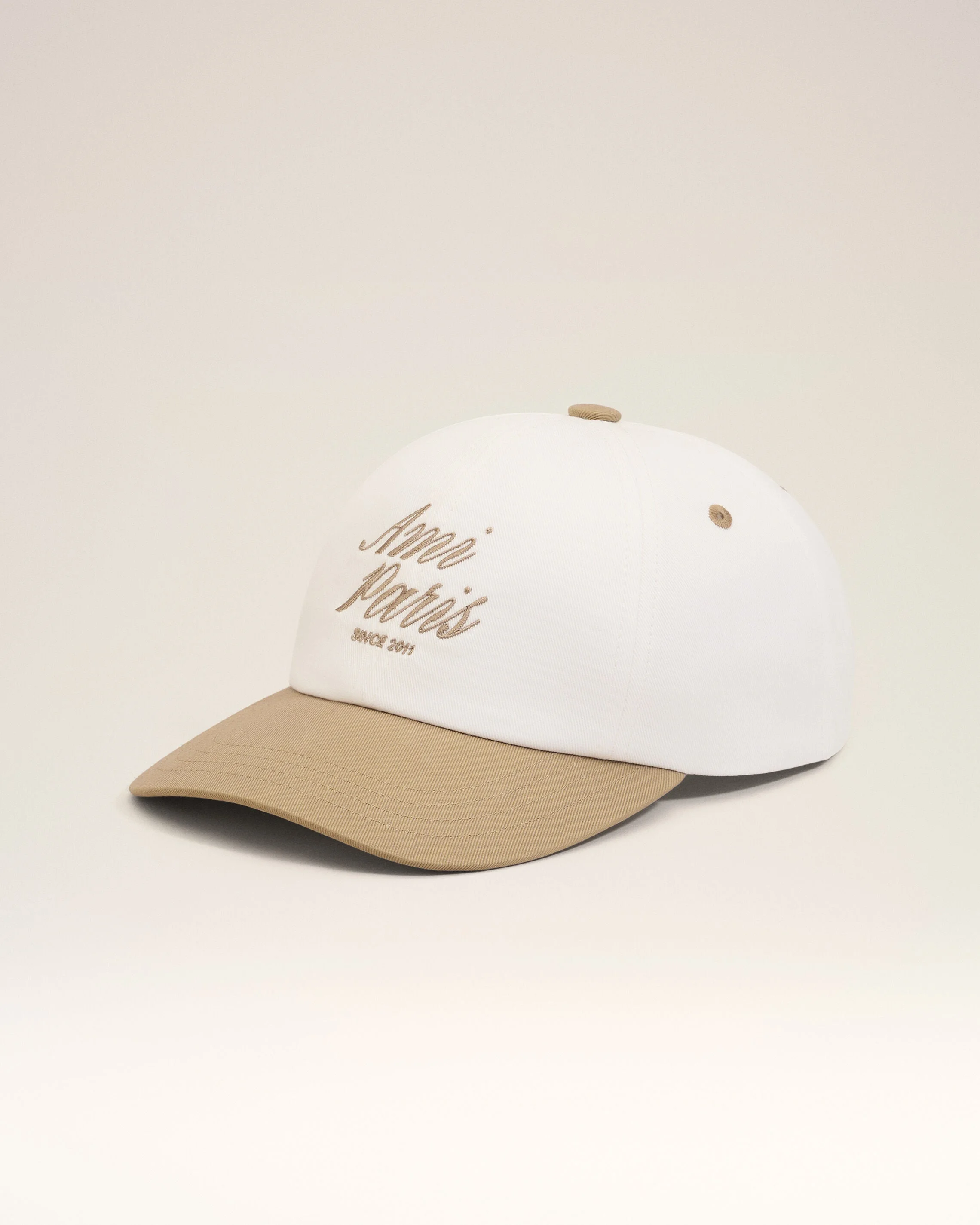 BEIGE AND WHITE BICOLOR COTTON AMI PARIS CAP - 1