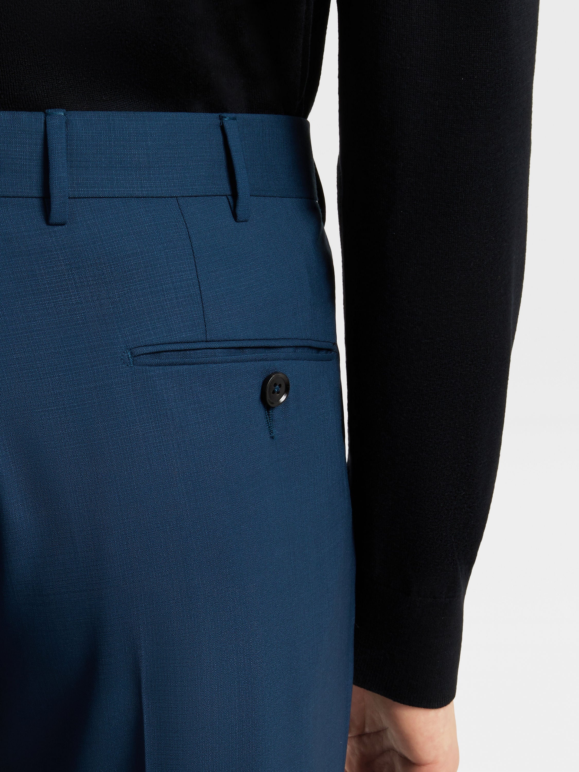 DARK BLUE PURE LINEN PANTS - 5