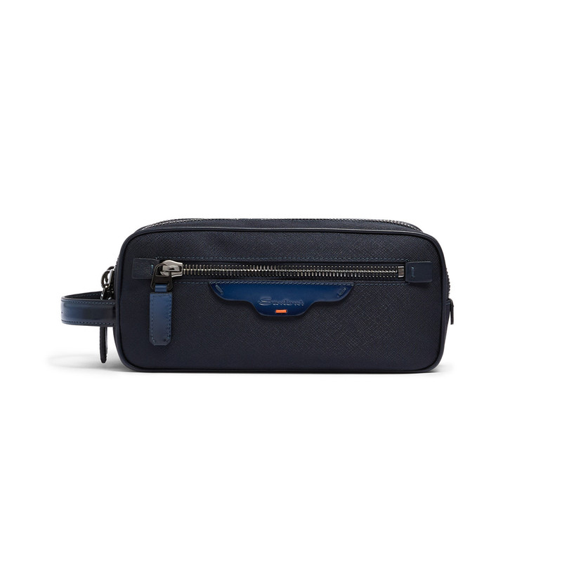Blue leather and nylon beauty case 1