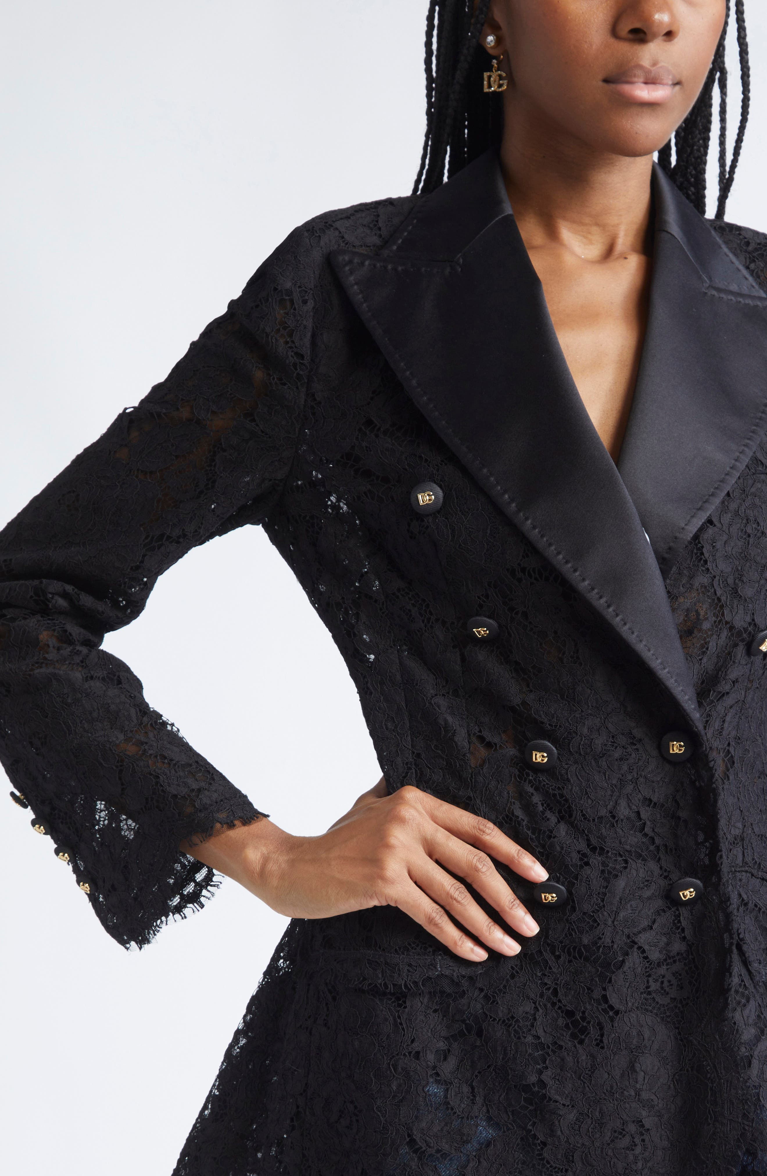 Dolce&Gabbana Double Breasted Floral Lace Jacket in N0000 Nero at Nordstrom - 5