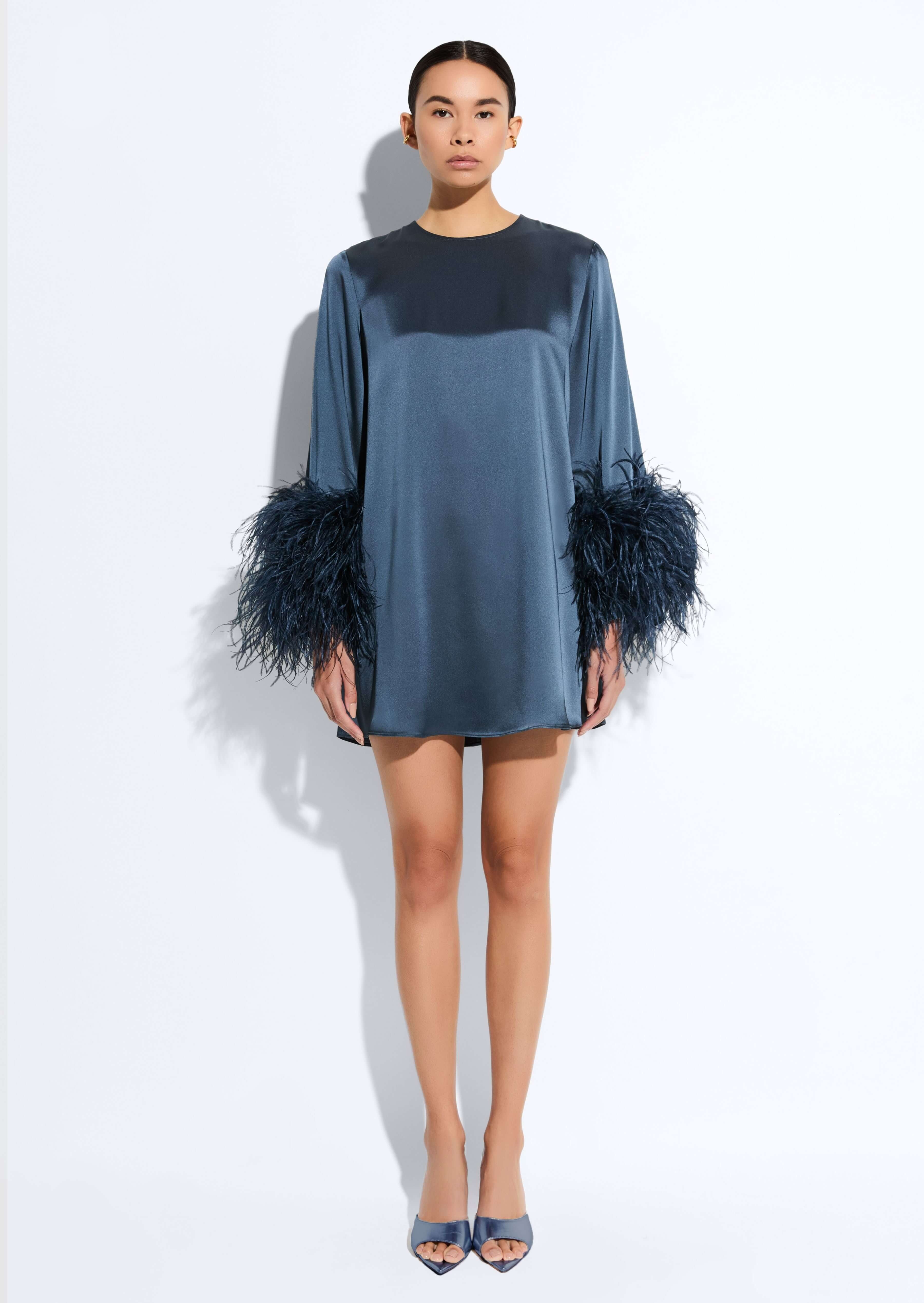 Satin Dress With Feathers - 2
