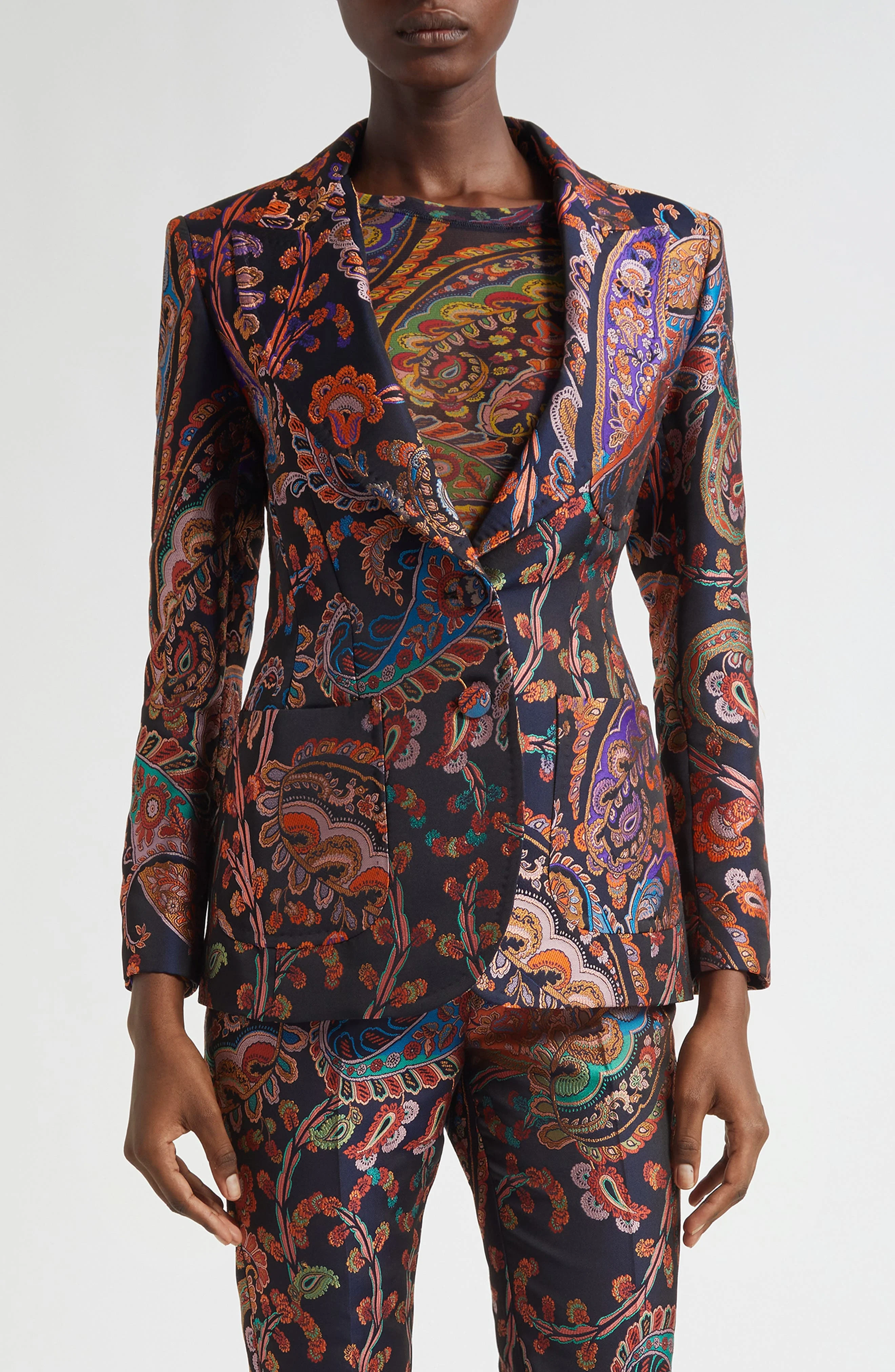 Etro Paisley Brocade Jacket in Multicolour On Blue Base at Nordstrom - 1
