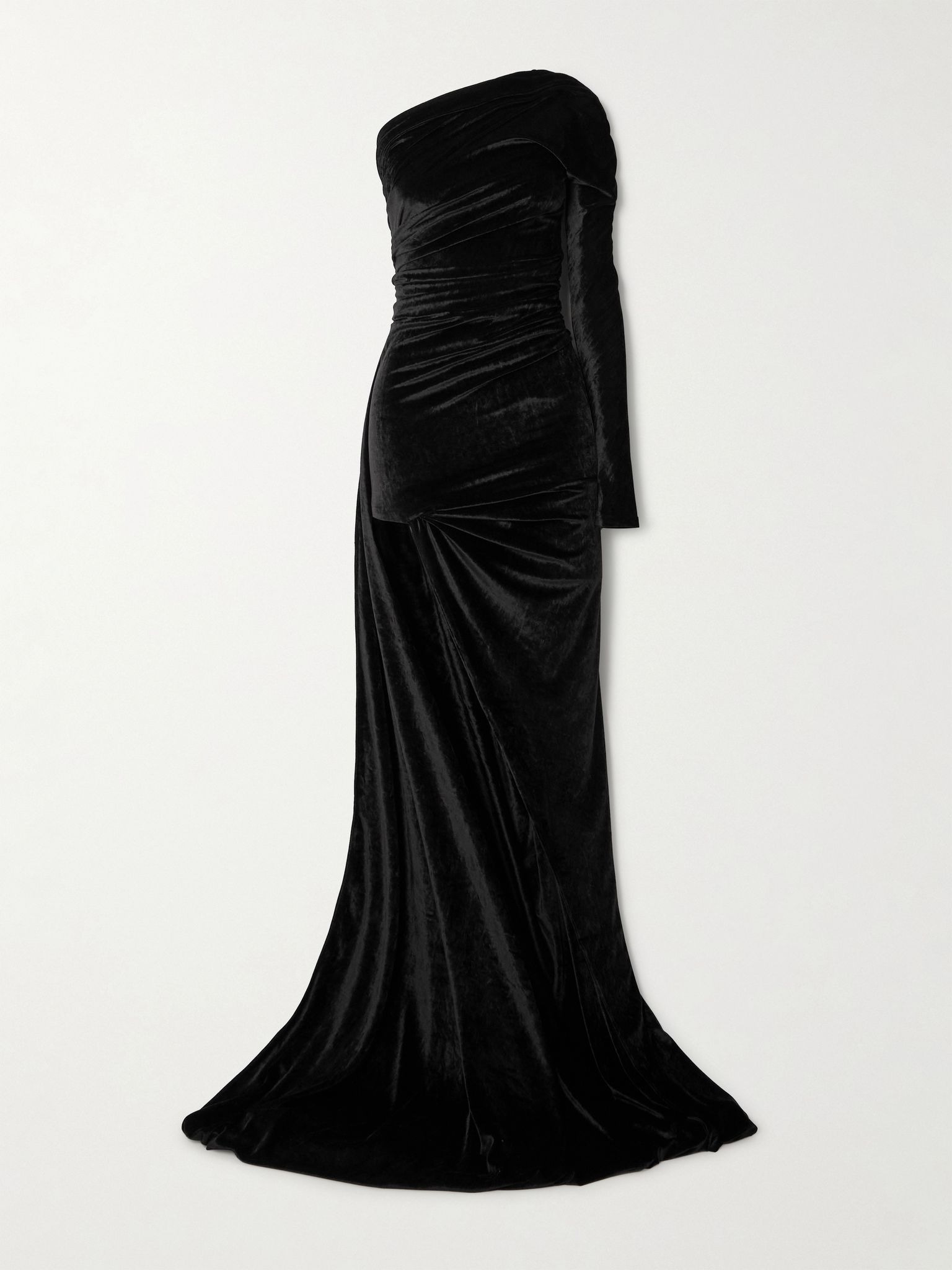 One-shoulder asymmetric velvet dress Black - 1
