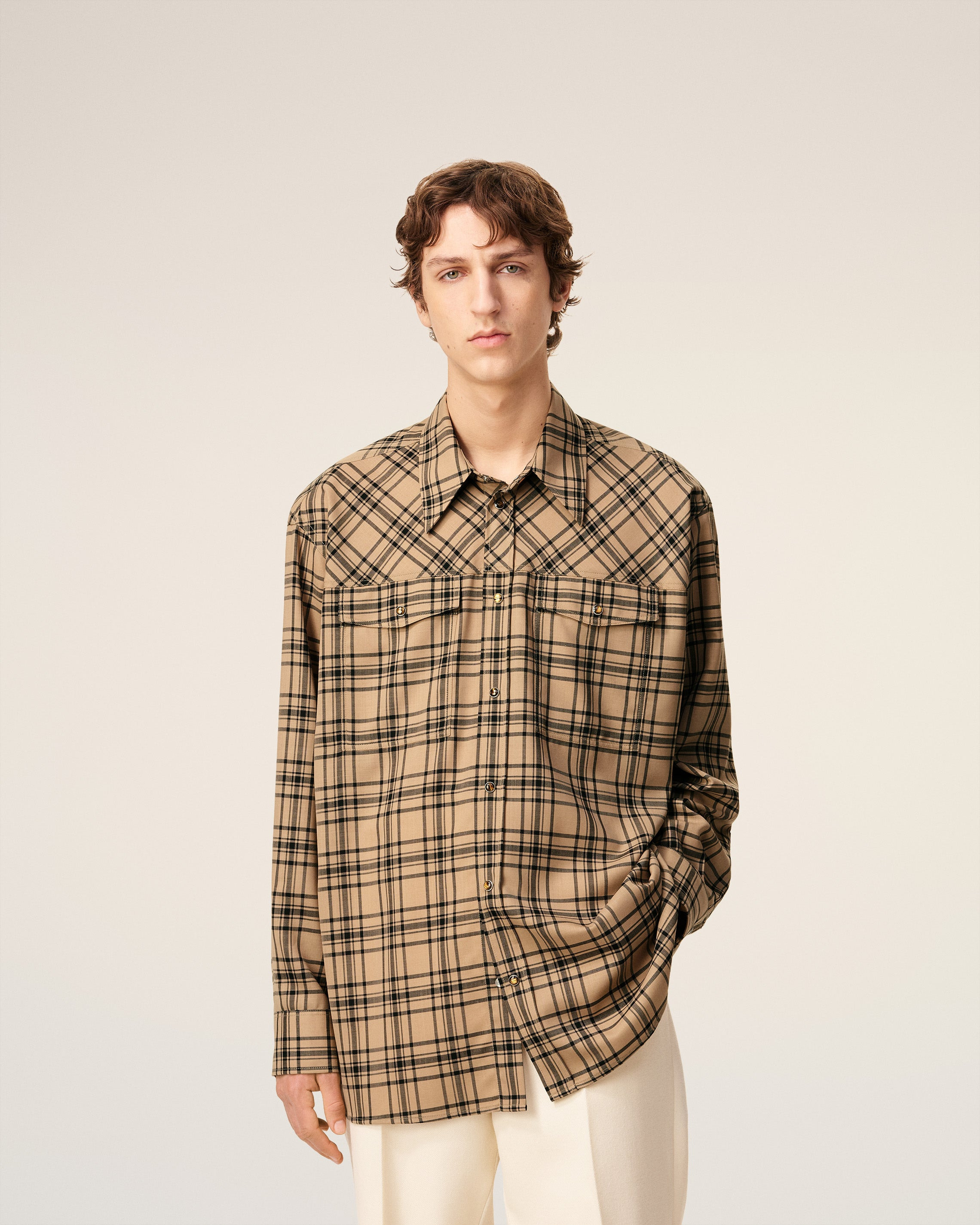 BROWN WOOL CHECKED LUMBERJACK SHIRT - 4