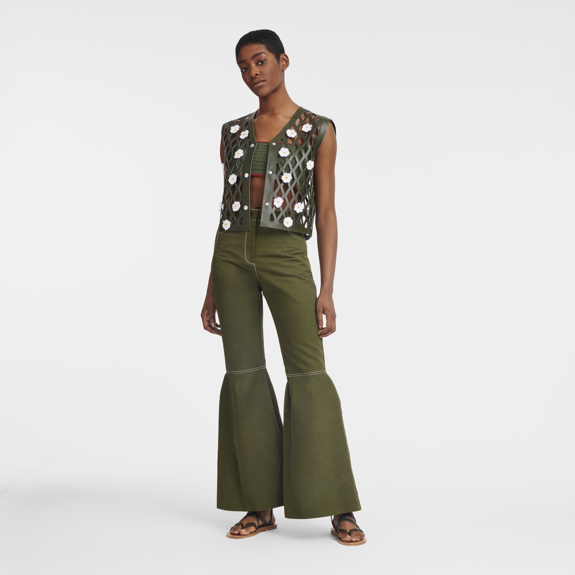 Sleeveless cardigan Khaki - Leather - 2