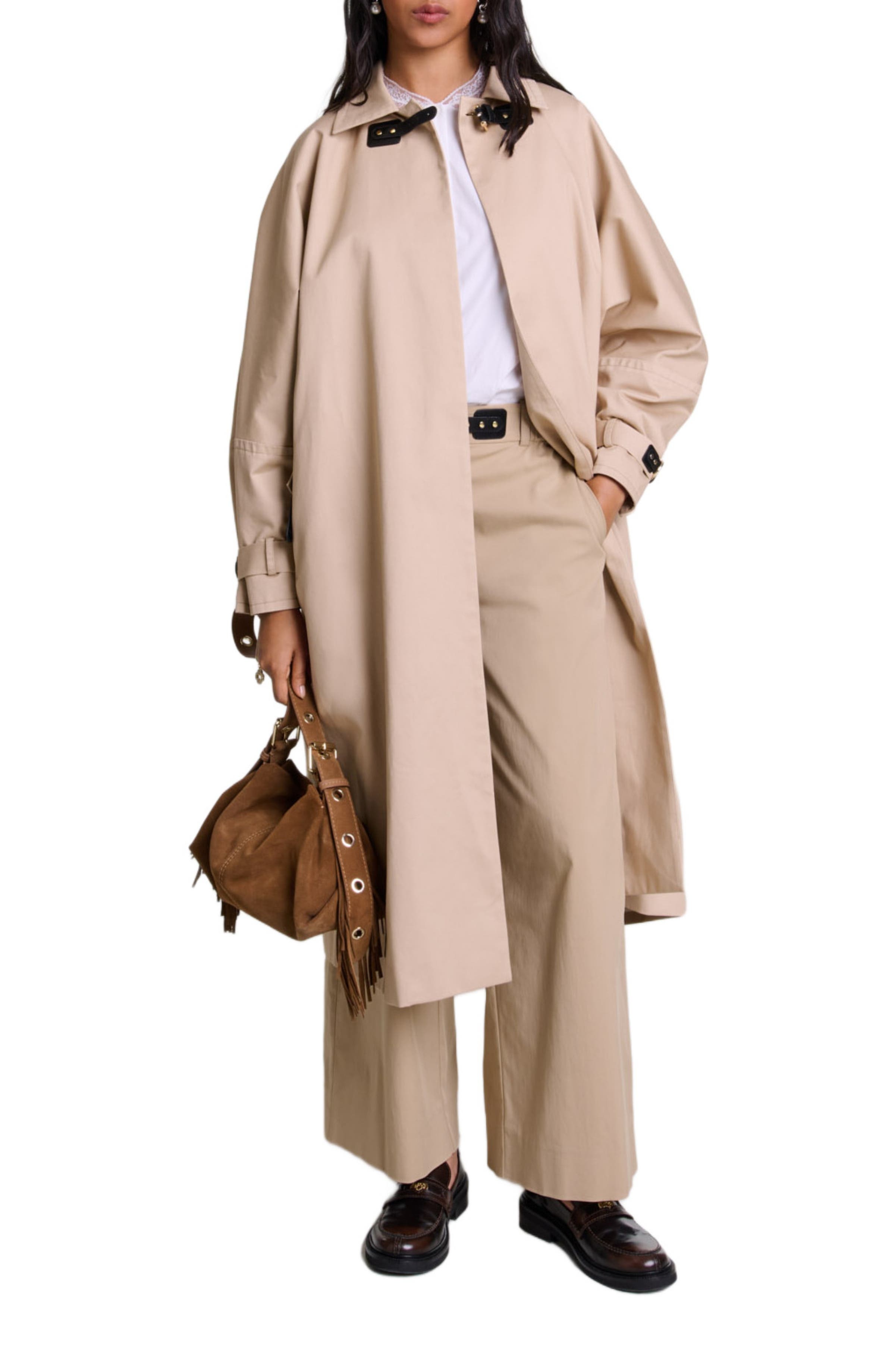 maje Long trench coat in Beige Light at Nordstrom - 8